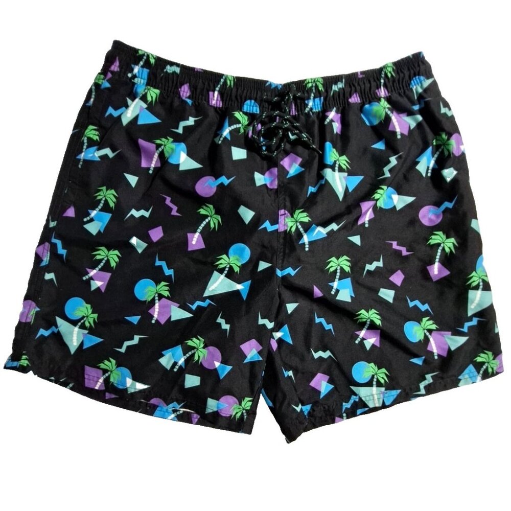 No Boundaries Men's Multicolor Hawaii Palm Mesh Lined Swim Trunks Size L (36/38)